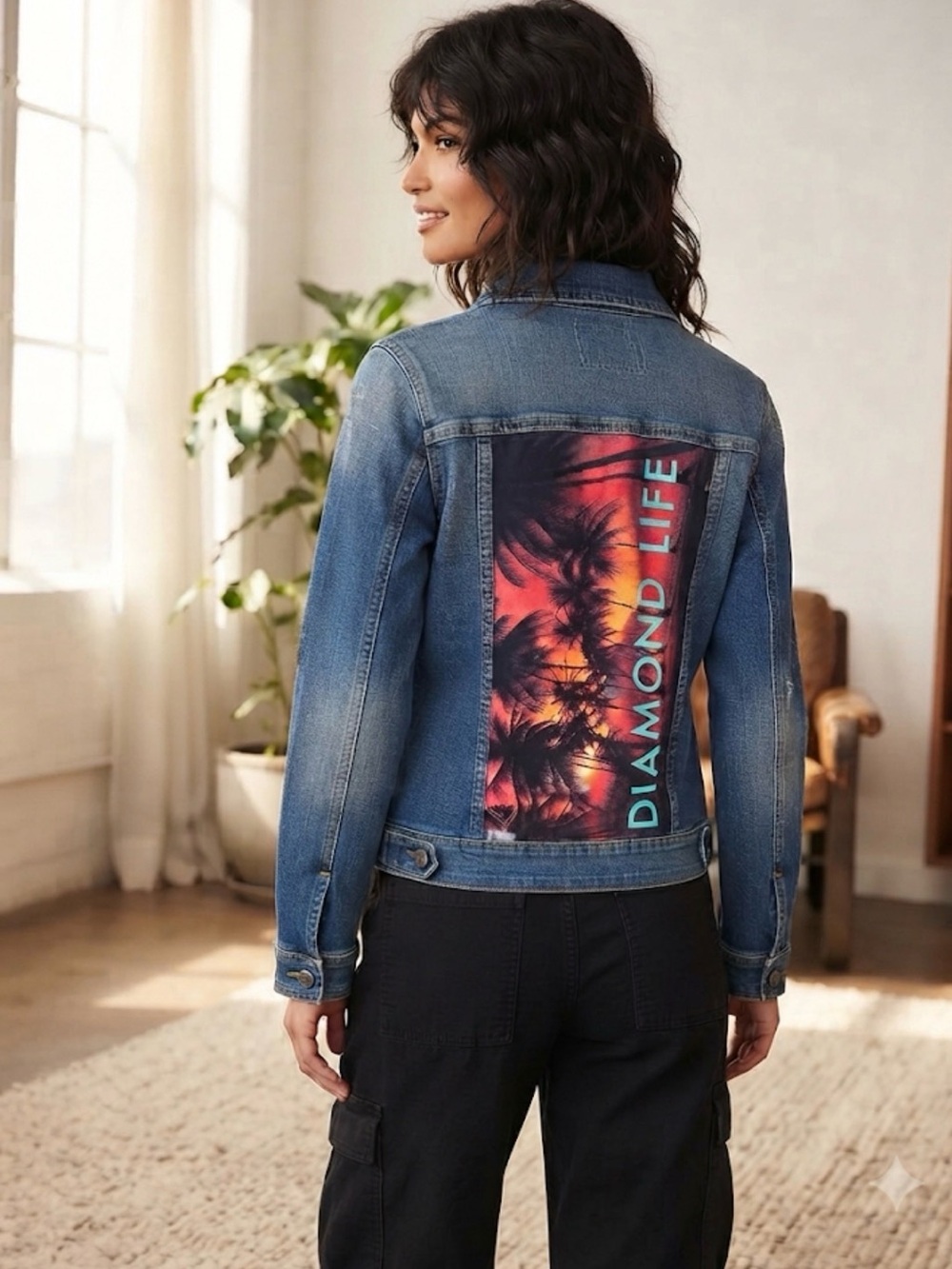 Vintage Duck Head Blue Denim Jacket upcycled w/Diamond Life Back Panel